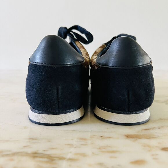 COACH Kelson Khaki Beige Midnight Navy Signature Jacquard Suede Sneakers - US 8 - Picture 7 of 8